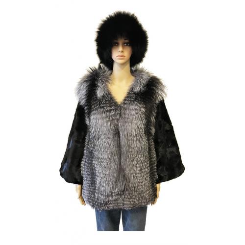 Winter Fur Ladies Black Genuine Mink Paws Jacket With Hood W69S10BK.