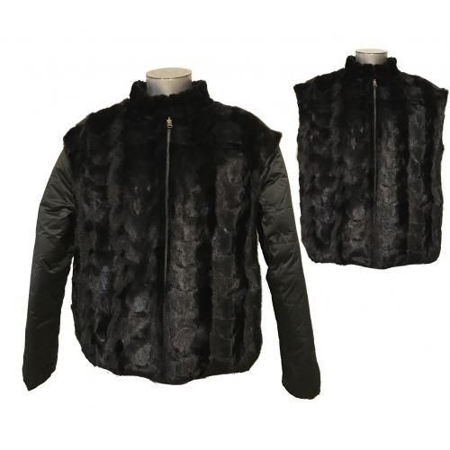 Winter Fur Black Diamond Genuine Mink Paws Jacket Reversible To Down With Removable Sleeves M69R03BKR.