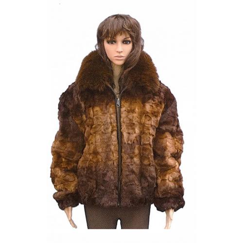 Winter Fur Ladies Whiskey Sheared Diamond Genuine Mink Jacket With Fox Collar W79S05WKT.