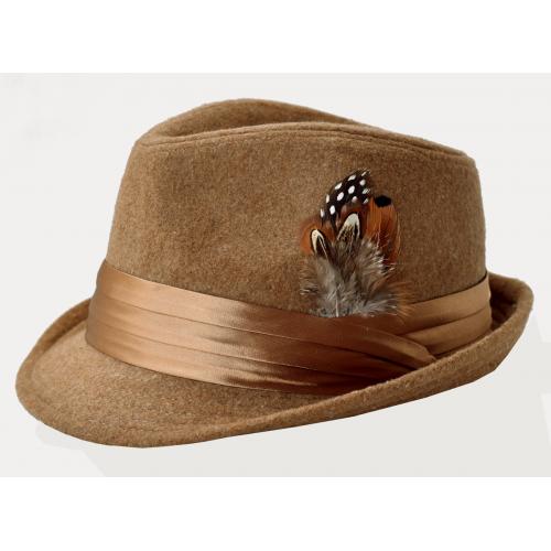 Bruno Capelo Dark Camel Wool Blend Stingy Brim Fedora Dress Hat FD-207