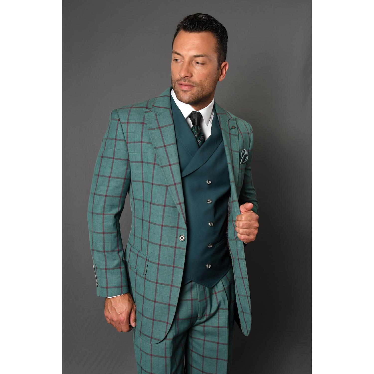 150 Menswear Upscale | Suit Green Windowpane Statement Super
