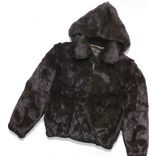Winter Fur Ladies Dark Brown Skin Rabbit Jacket With Detachable Hood W05S04DB.