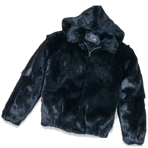Winter Fur Men's Black Full Skin Rabbit Jacket With Detachable Hood M05R02BK.