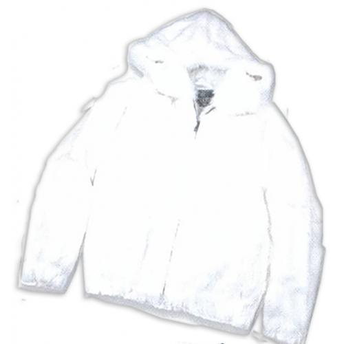 Winter Fur Men's White Full Skin Rabbit Jacket With Detachable Hood M05R02WT.