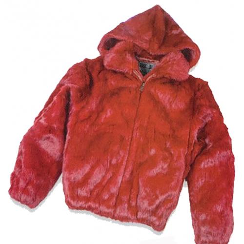 Winter Fur Men's Red Full Skin Rabbit Jacket With Detachable Hood M05R02RD.