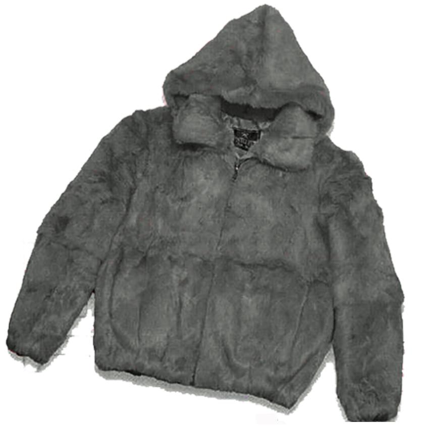 Winter Fur Men's Grey Full Skin Rabbit Jacket With Detachable Hood ...