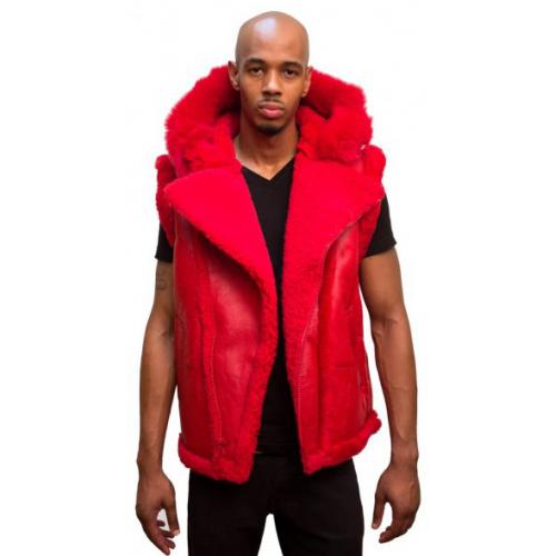 G-Gator Red Genuine Sheepskin / Fur  Vest With Hood 3900.