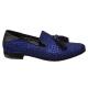 Fiesso Black / Royal Blue Rhinestone Encrusted Leather Loafers With Tassels FI7285-2