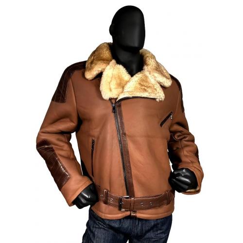 G-Gator Antique Brown Genuine Sheepskin Leather Patches And Trimming Belted Motorcycle Jacket 930T.