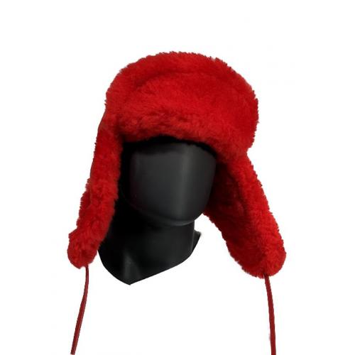 G-Gator Red / Blue Shearling Sheepskin Aviator Winter Hat.