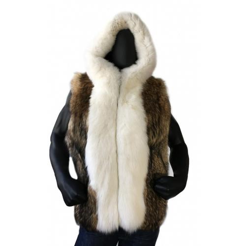 G-Gator Natural Genuine Fox Full Fur Vest With Hood Trimming 6510.