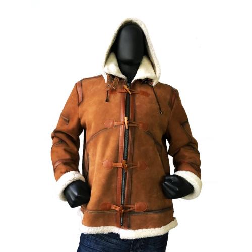 G-Gator Brown Genuine Sheepskin Aviator Jacket With Removable Hood And Toggle 8015T.