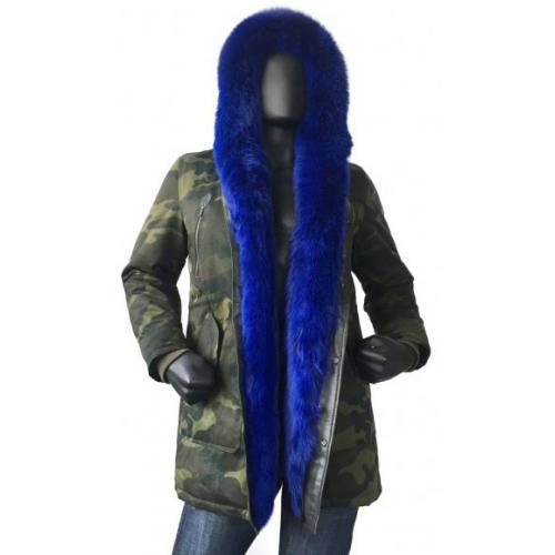 G-Gator Camouflage Military Green / Blue Genuine Fox / Cotton Parka Long  jacket 102.
