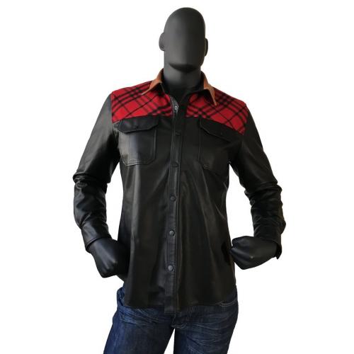 G-Gator Black /Red Genuine Lambskin Leather Shirt With Wool Trimming 705.