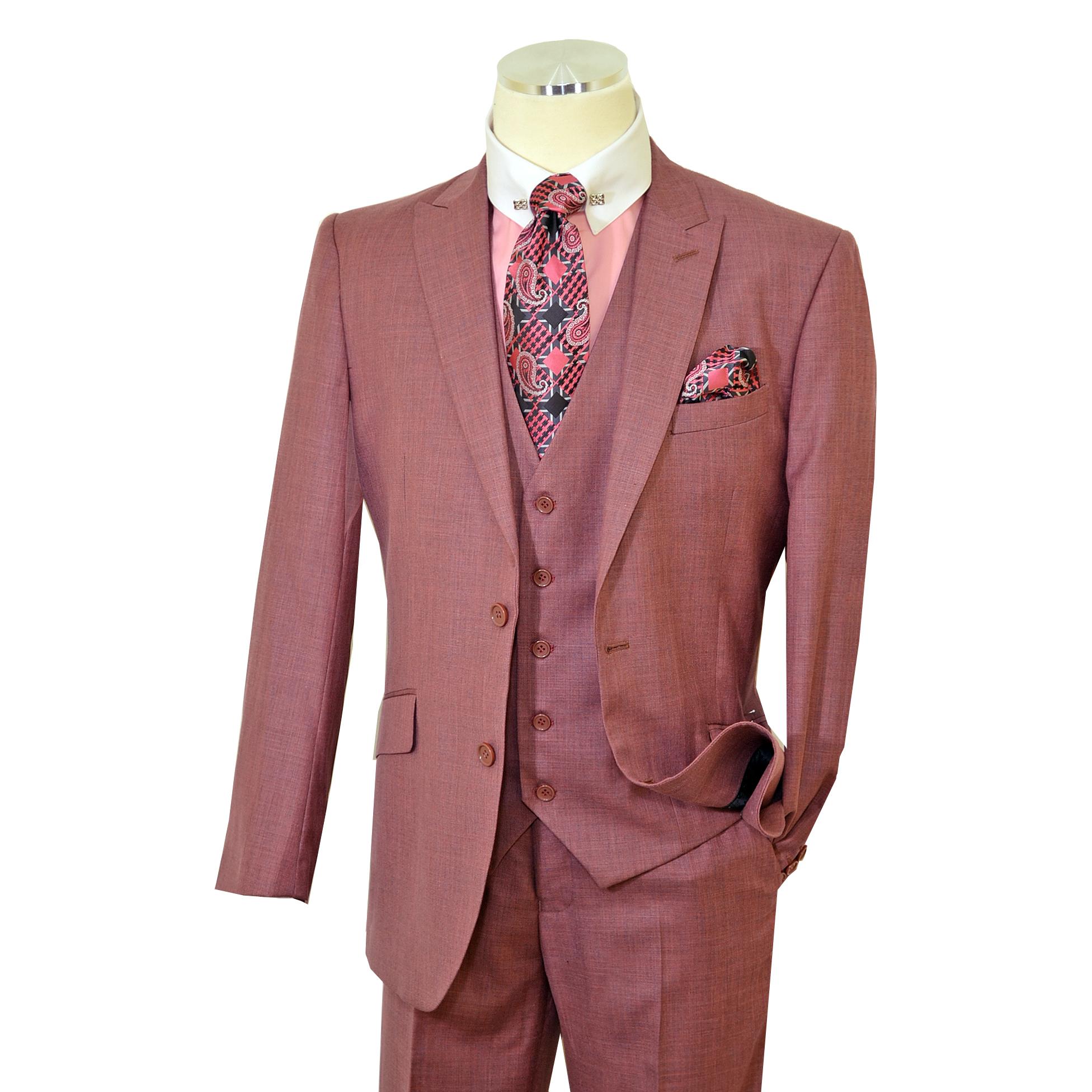I-Deal By Zanetti Mauve Sharkskin Super 120's Wool Vested Slim Fit Suit R5