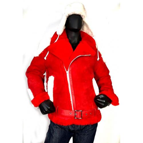 G-Gator White / Red Genuine Sheepskin Shearling / Napa Motorcycle Jacket 1310.
