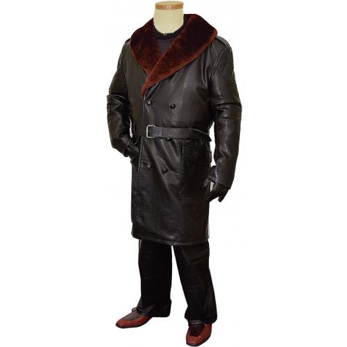 G-Gator Genuine Lambskin Double Breasted Button / Belt With Mouton Collar Trench Coat 1400/2.