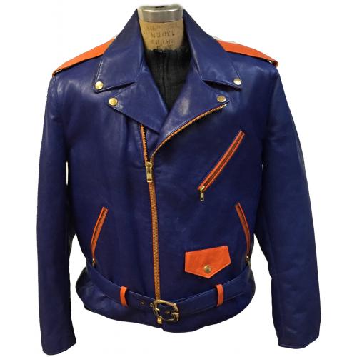 G-Gator Royal Blue / Orange Genuine Lambskin Leather Motorcycle Jacket 3010.