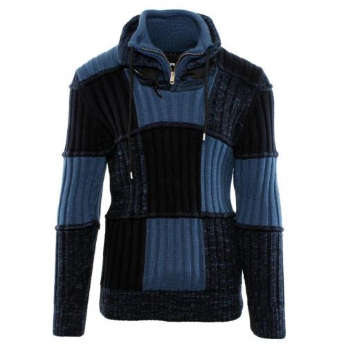 LCR Navy / Blue Modern Fit Wool Blend Double Collar Pull-Over Sweater 5500