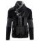 LCR Black / Smoke Grey Zip-Up Modern Fit Wool Blend Faux Fur Shawl Collar Sweater 5495