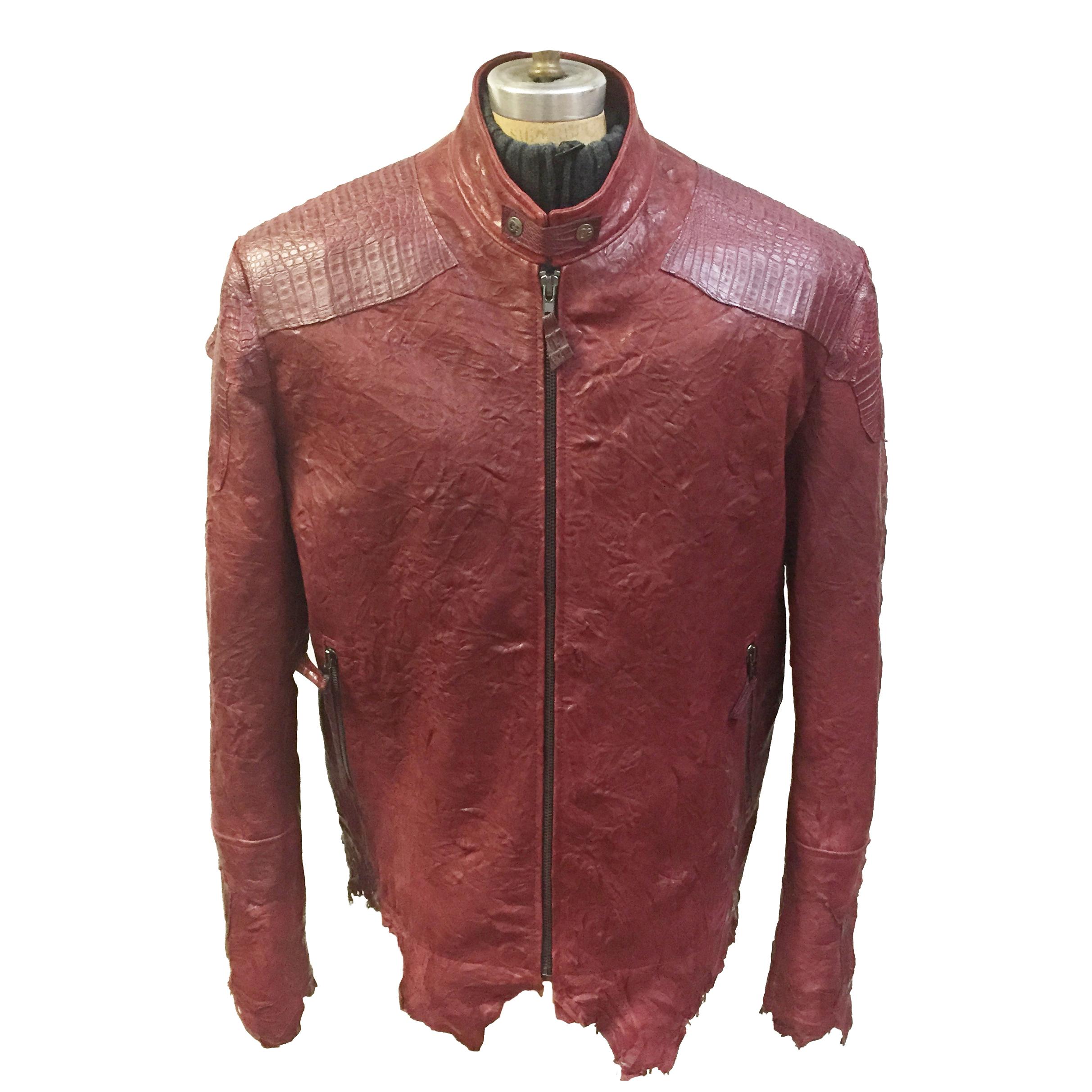 Italian handmade Men genuine lambskin leather jacket alligator