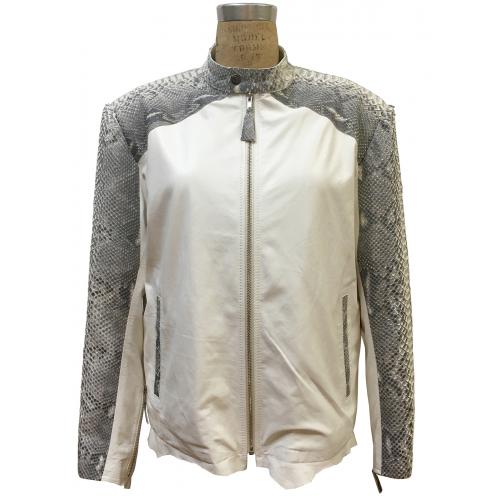 G-Gator White Distressed Leather  Aviator Jacket With Python Trimming 2095/1.