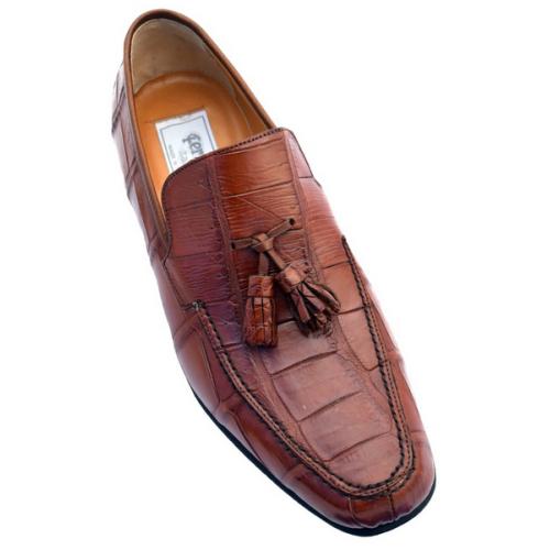 Ferrini 3918 Cognac Genuine Crocodile Loafer Shoes With Tassel.