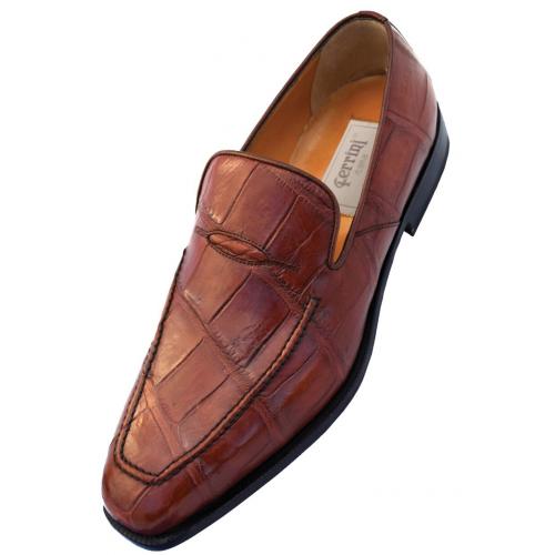 Ferrini 3877 Cognac Genuine Crocodile Loafer Shoes.