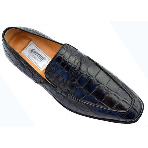 Ferrini 3877 Black Genuine Crocodile Loafer Shoes.