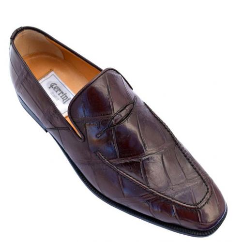 Ferrini 3877 Chocolate Genuine Crocodile Loafer Shoes.
