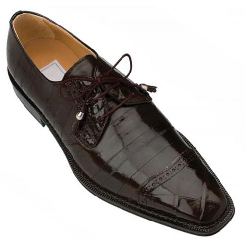 Ferrini 4089/155 Chocolate Genuine Alligator / Eel Lace Up Cap Toe Shoes
