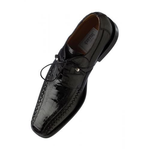 Ferrini 204/528 Black Genuine Ostrich Leg Lace Up Shoes.
