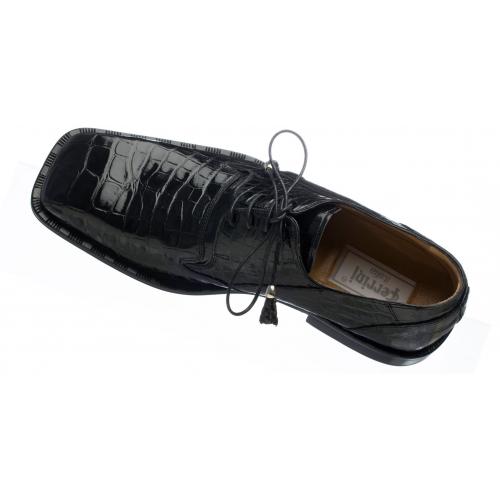 Ferrini 208/151 Black Genuine Alligator Lace Up Square Toe Shoes.