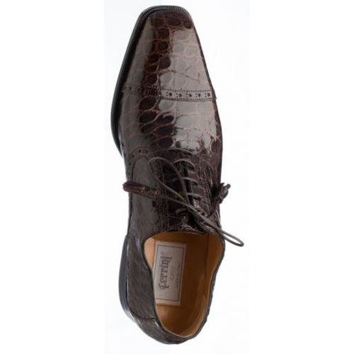 Ferrini 3922/169 Chocolate Genuine Alligator Lace Up Cap Toe Shoes.