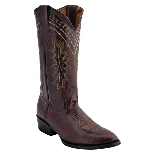 Ferrini 12911-09 Chocolate Genuine Leather R-Toe Cowboy Boots.