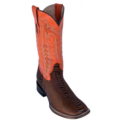 Ferrini 43293-10 Brown / Orange Genuine Leather Ostrich Print S-Toe Cowboy Boots.