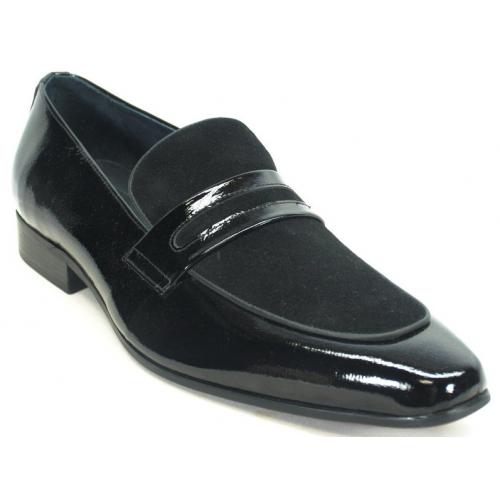 Carrucci Black Genuine Calfskin Patent Leather / Suede Loafer Shoes KS1377-12SC