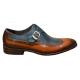 Carrucci Dark Ocean Blue / Cognac Burnished Calfskin Wingtip Monk Strap Shoes KS886-22