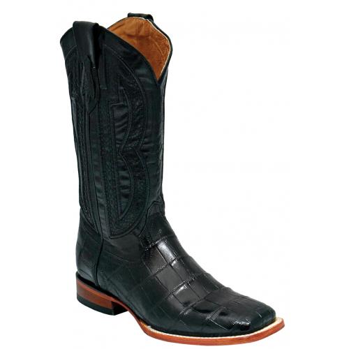 Ferrini 10793-04 Black Genuine Belly Alligator Leather S-Toe Cowboy Boots.