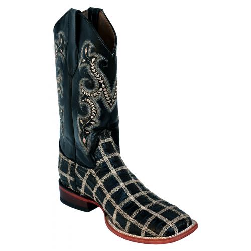 Ferrini 10593-04 Black Genuine Crocodile Patchwork S-Toe Cowboy Boots.