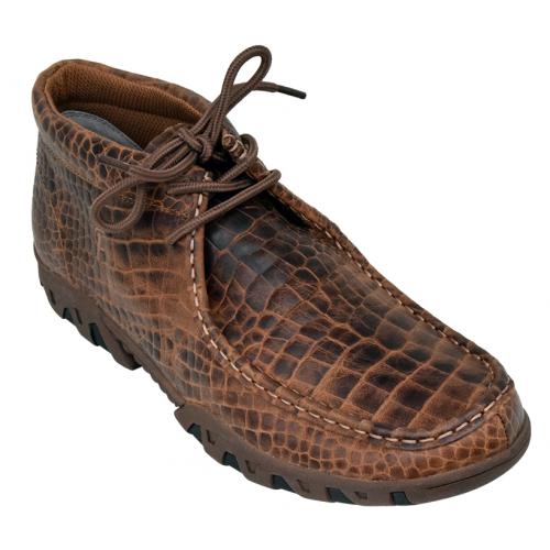 Ferrini 33722-10 Brown Genuine Crocodile Print Moccasins Boots.