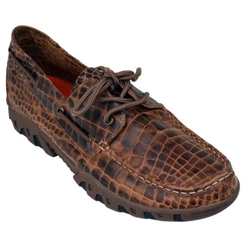 Ferrini 35322-10 Brown Genuine Crocodile Printed Moccasins Lace-Up Shoes.