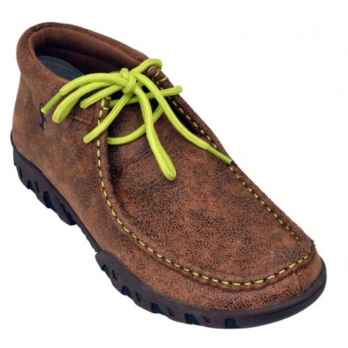 Ferrini Ladies 63722-21 Mocha / Lime Genuine Suede Moccasins Lace-Up Boots.
