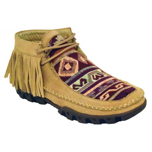 Ferrini Ladies 65322-16 Tan Genuine Microsuede Moccasins Boots With Fringes.