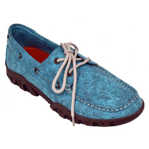 Ferrini Ladies 65322-50 Turquoise Genuine Microsuede Moccasins Lace-Up Shoes.