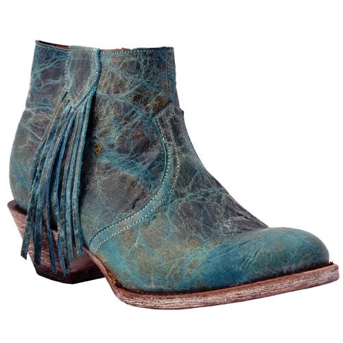 Ferrini Ladies 61011-50 Turquoise Genuine Leather R-Toe Fringe Ankle Boot.