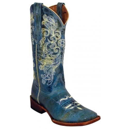 Ferrini Ladies 82193-50 Turquoise Genuine Leather S-Toe Cowboy Boots.