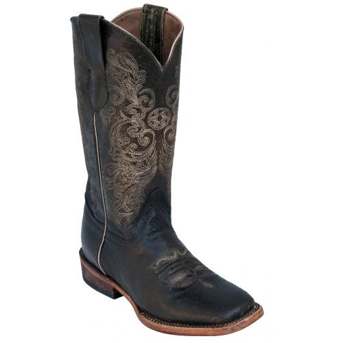 Ferrini Ladies 82193-52 Distressed Chocolate Genuine Leather S-Toe Cowboy Boots.