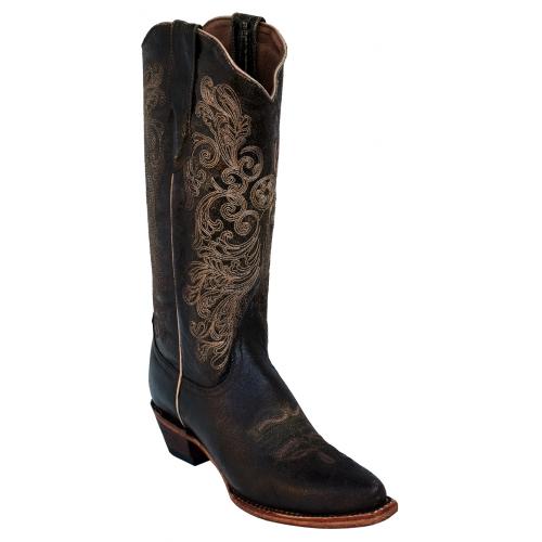 Ferrini Ladies 82161-52 Dark Chocolate Genuine Cowhide Leather V-Toe Cowboy Boots.