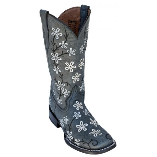 Ferrini Ladies 83193-49 Smoky Black Genuine Cowhide Leather S-Toe Cowboy Boots.
